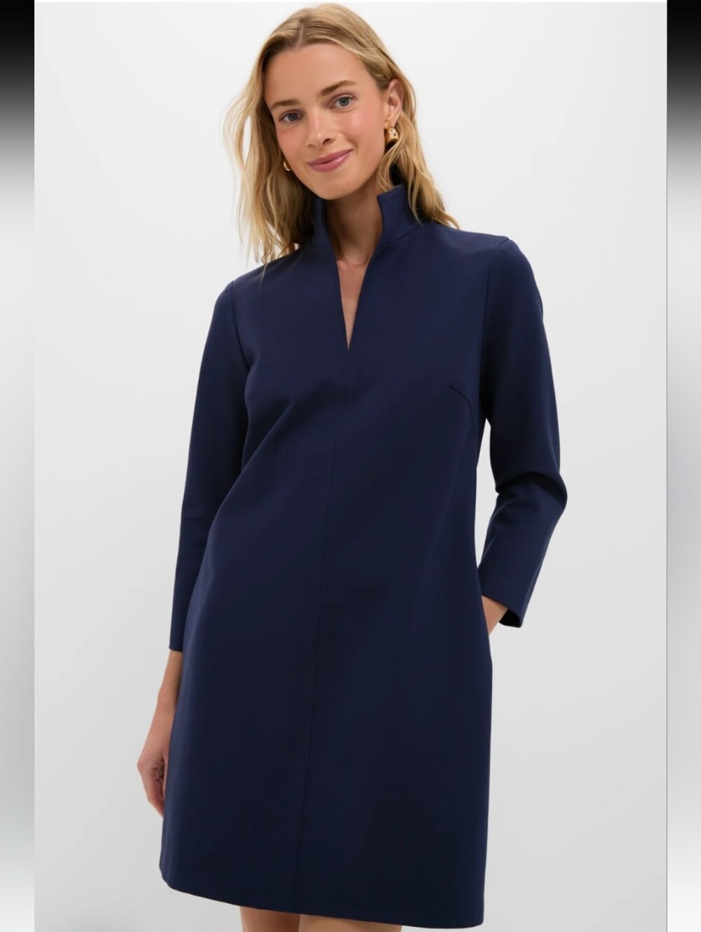 Tuckernuck Navy Ponte Clifton Dress NWT Split Neck Long Sleeve Size L - Picture 10 of 10
